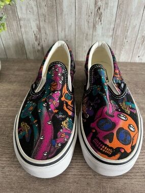 Vans Trippy Drip Slip-On Sneakers Multicolor Skull Psychedelic Unisex M7 W8.5